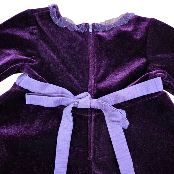 Sophie Rose Purple Velvet Long Sleeve Glitter Ruffle Bow Dress Girls Size 4T - Picture 4 of 8